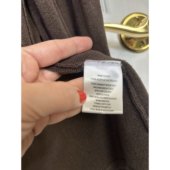 Napa Valley Chocolate Brown Long Line Open Front Cardigan Size Medium Classic - Picture 5 of 6